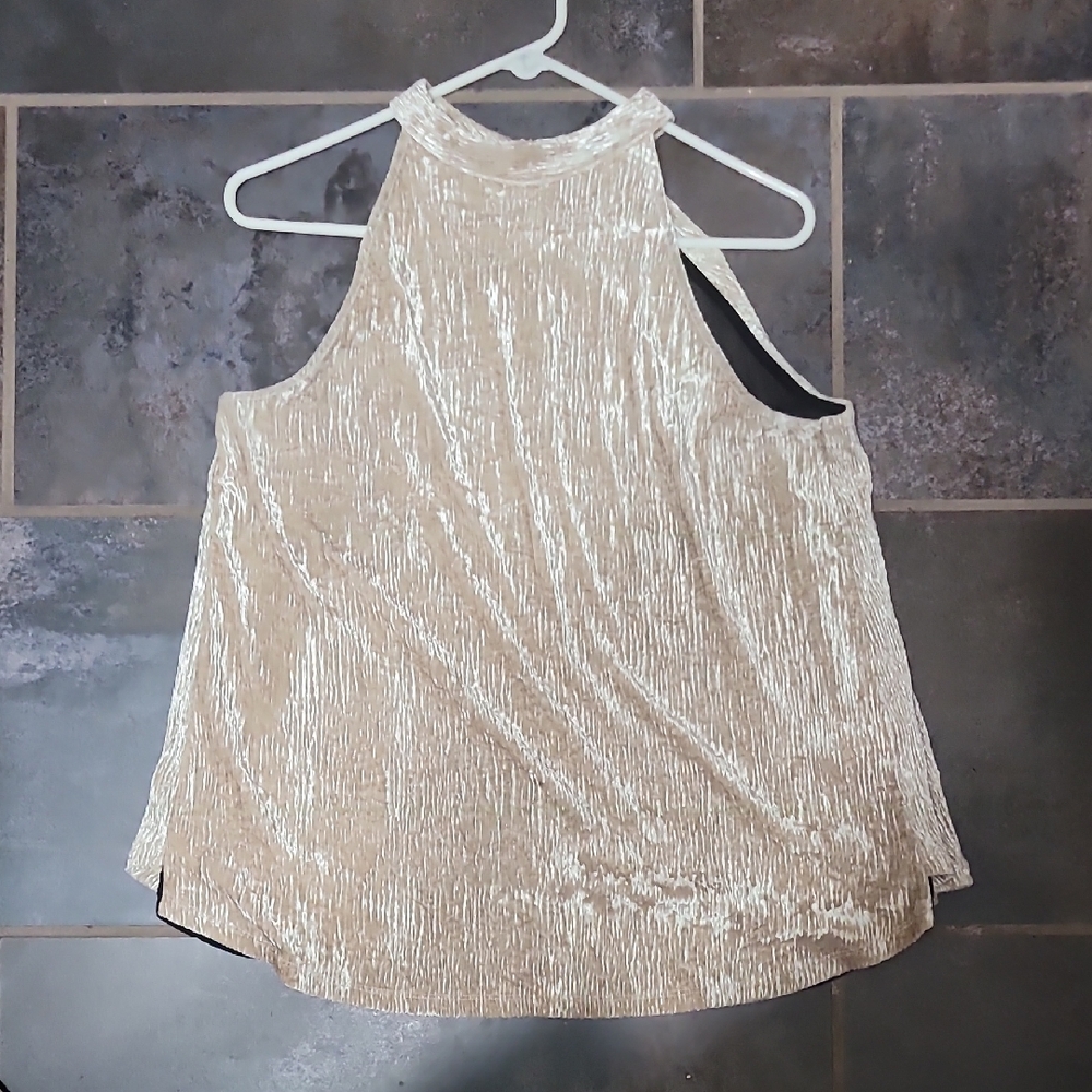 THML Top Elegant Textured Gold Sleeveless Top With Sheer Back Size Large - Picture 1 of 5